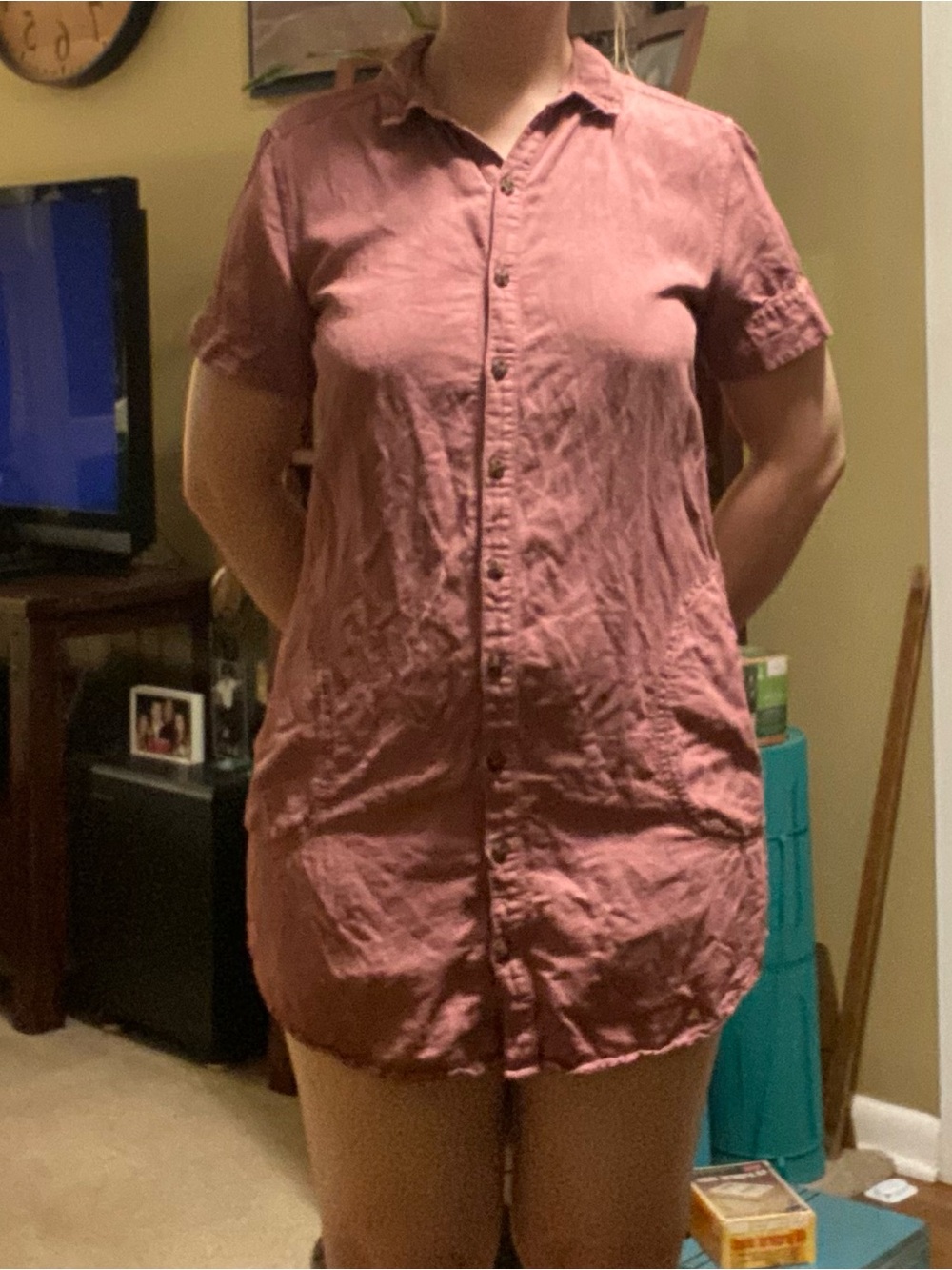 Dusty pink button up linen mini dress shirt dress